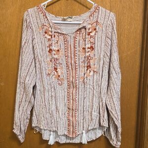 Savanna Jane Striped Embroidered Blouse - Cream and Brown